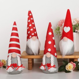 Bunny Chorus Valentines Day Decor, 4 Pcs Valentines Gnomes, Handmade Tomte Classic Valentines Decorations for Home Tbale Office Valentines Home Table Decor