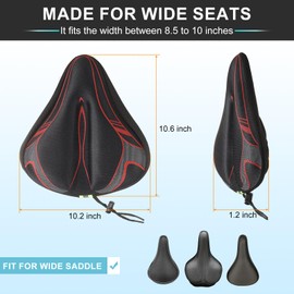 sourcing map Bike Seat Cover Bicycle Saddle Cushion with Large Comfortable Gel Padded Oversized Paddle for Men Women Stationary Bikes, Red