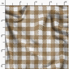 Soimoi Brown Velvet Fabric Gingham Check Print Fabric by The Yard 58 Inch Wide