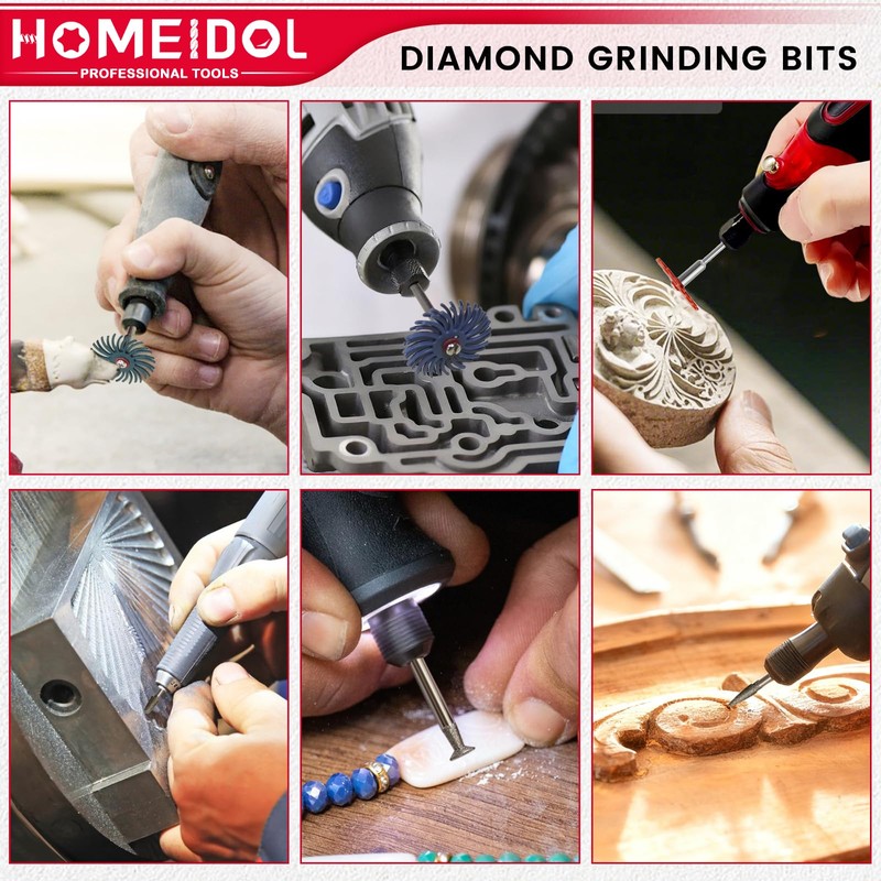 51Pcs Diamond Burr Bits Compatible with Dremel Tool Accessories, HOMEIDOL