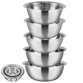 5Pcs Mixing Bowls Stainless Steel 5 Sizes Baking Bowls Mixing Set, Multipurpose Kitchen Utensils Cooking Set Mixing Bowls for Kitchen Mixing Baking Prepping Cooking Serving