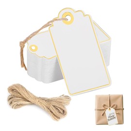 Gift Tags Set – 100 White Tags, 3.5x2.18 Inches, 20m Jute Twine, Durable, Perfect for Price Tags, Name Tags, and Holiday Decorations