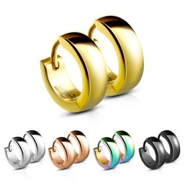 Treuheld® | Classic Hoop Earrings in 5 Colours (Black, Rose Gold, Silver, Gold, Multicoloured) - Stainless Steel - Women's & Men's Earrings - Earrings with Latch Back - 4 mm Wide - Ear Jewellery Earring for Folding