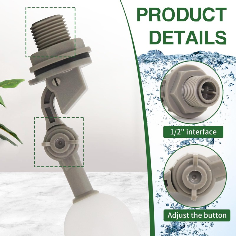 PVC Float Ball Valve，1/2 Inch Plastic Water Float Valve for