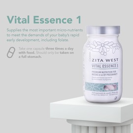 Zita West Vital Essence 1 - Premium First Trimester Pregnancy Vitamin & Mineral Support, Essential for Early Pregnancy - 90 Capsules (1 Month Supply)