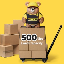 TROOZY Folding Hand Truck 500 LB, Portable Heavy Duty Dolly Cart with 4 Wheels (2 with Brake) & Extendable 26" Plate, Collapsible Luggage Trolley with 2 Elastic Straps for Travel, Moving, Camping