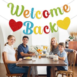 JUFYVO Welcome Back Bunting Banner Back to School Flags Back to School Flags Glitter Bunting Banner for Home School Family Party Decoration