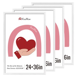 KissNow 24x36 Poster Frame 4 Pack, Textured White Solid Wood Picture Frame, Wall Hanging