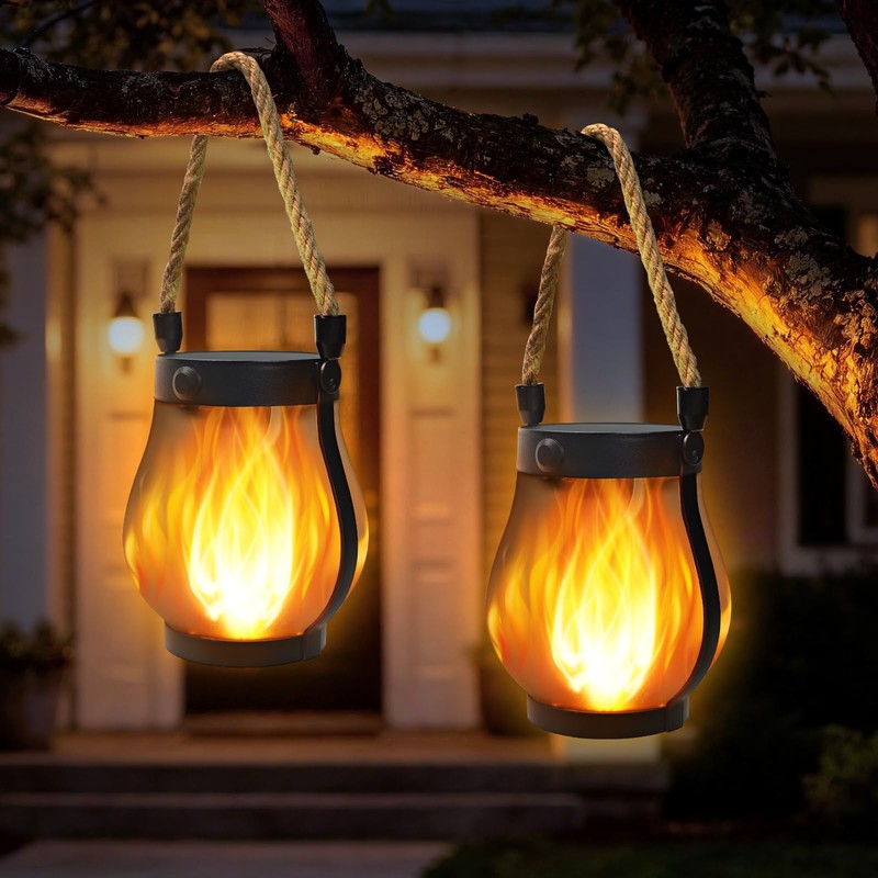 Idealife Solar Outdoor Lanterns with Realistic Flickering Flame,2 Pack