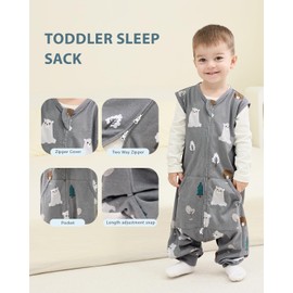 HOMEAL Sleep Sack with Feet,Toddler Sleep Sacks 3T-5T, Toddler Sleeping Sack with Legs, Grey Bear