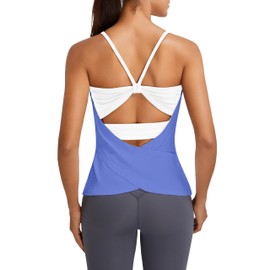 BMJL Athletic Built in Bra Tops Yoga Womens Workout Tank Tops Woman Ribbed Racerback Padded Gym Running Shirts(S,Blue01)