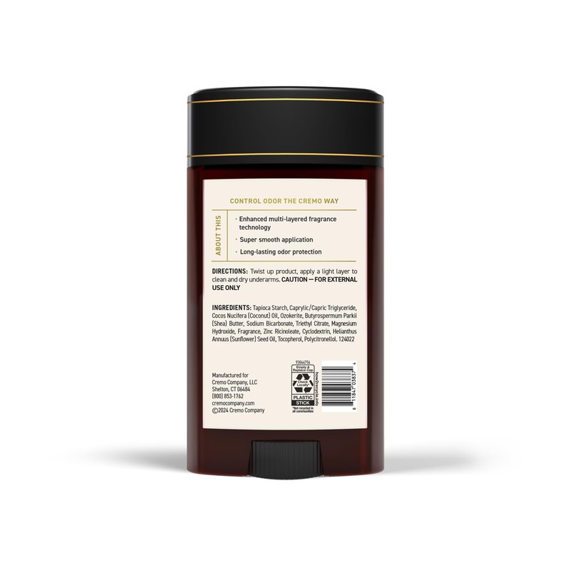 Cremo Italian Bergamot Aluminum Free Deodorant for Men, 48-hour Long