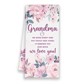 Xmsaitar Grandma Kitchen Towels, Grandma We Love You Gifts for Grandma Christmas Birthday Mother's Day, Purple Floral Hand Towels for Bathroom, Watercolor Decorative Dish Towels Decor for Kitchen
