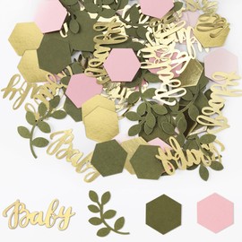 Milifox 100 pieces Baby Shower Confetti - Sage Leaf Confetti|,Confetti Dots Biodegradable,Table Confetti for Wedding Birthday Party Decoration,Ice Cream Theme,Baby Shower Decor(Green-Pink-Light Pink)