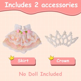 Clothes for 17cm Doll (No Doll Included) - Birthday Party Dress & Crown Compatible with Standard 6" Vinyl Figures