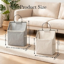 2pcs Linen Cotton Multi-Pocket Wall Hanging Bag with Hooks (Grey)