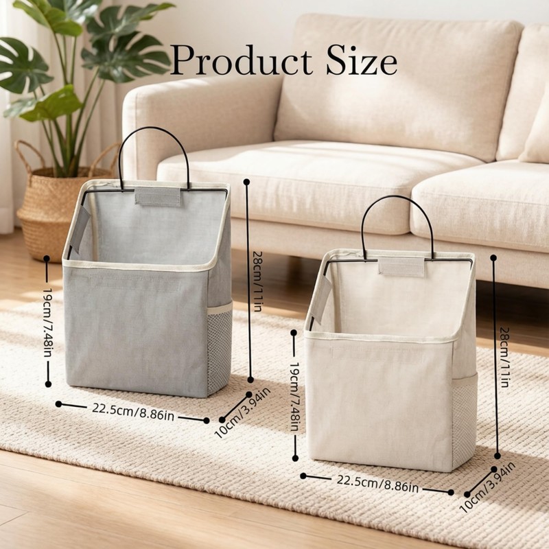 2pcs Linen Cotton Multi-Pocket Wall Hanging Bag with Hooks (Grey)