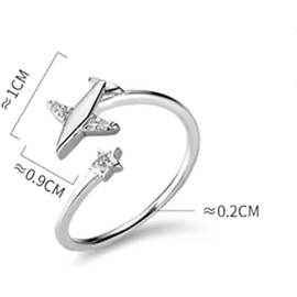 IMINI Aeroplane Sterling Silver Ring for Women Girls Cubic Zirconia Open Statement Ring Wrap Finger Band Promise Ring Engagement Ring Adjustable, White gold plated., Cubic Zirconia