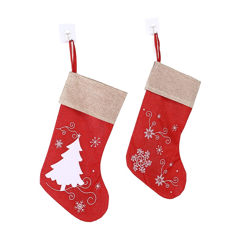 Christmas Stocking Decorative Cartoon Pattern Cuff Stocking Ornament for Tree