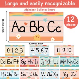 12 Pieces Alphabet Bulletin Board Strips Set Retro Alphabet Line ABC Alphabet Banner & Number Border Posters for Kindergarten Preschool Classroom Playroom Bedroom (Retro)