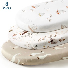 GRSSDER GRSSDER Stretchy Ultra Soft Fitted Bassinet Sheets 3 Pack, Universal Fitted for Oval Rectangle Bassinet Mattresses Safe and Snug, Stylish Bassinet Sheet Gender-Neutral Print for Baby