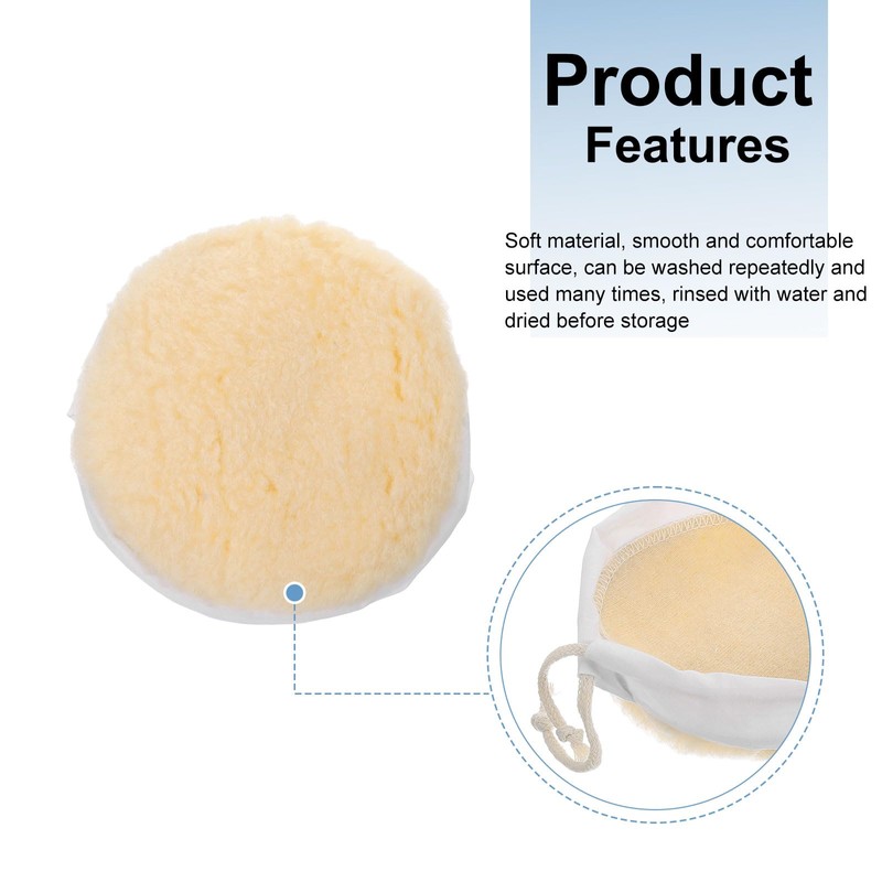 sourcing map Car Polisher Bonnet Buffing Pad Synthetic Wool Tie-On