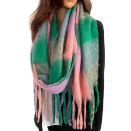 The Accessory Co. Tartan Scarf for Women - Oversized Checked Shawl Wrap, Rainbow Wool Scarf, Large Warm Winter Scarf, Chunky and Fluffy, Stylish Colour Block Design, Womens Scarf