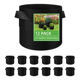 LITLANDSTAR 12 Pack 25 Gallon Grow Bags, Heavy Duty Thickened Non-Woven Aeration Fabric Plant Pots with Handles, Gardening Plant Growing Bags for Vegetable/Flower/Plant/Fruits, Black