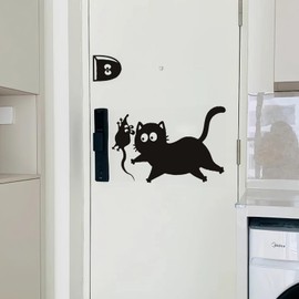 Cute Black Cat Catch Mouse Wall Decals Peel and Stick Mouse Gate 3D Funny Wall Sticker DIY Removable Vinyl Art Murals for Living Room Baby Rooms Bedroom Animal Nursery Decor