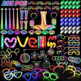 Glow in the Dark Party Favors for Adults Kids, 27 Rave Accessories, 56 LED Light Up Toys Bulk, 100 Glow Sticks Party Pack, Neon Party Supplies & Decorations Gifts - Style: 283 PCS Glow Party Supplies & Favors