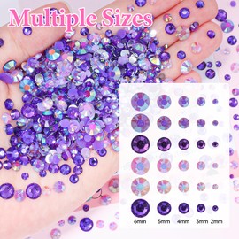 15000 Pcs Purple Resin Rhinestones for Crafting, Flatback 2-6 mm Gems Jelly Rhinestones, Mixed Sizes Purple Bedazzling Gems Crystal for Nail Art Face Makeup Craft DIY Accessories