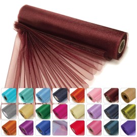 Weddecor 25m x 29cm Snow Sheer Burgundy Organza Roll Sash Glitter Fabric for Table Runner Sashes Wedding & Christmas Decoration, Chair Cover Bows, Party Favours, Ribbon Crafting Supplies, 3pcs