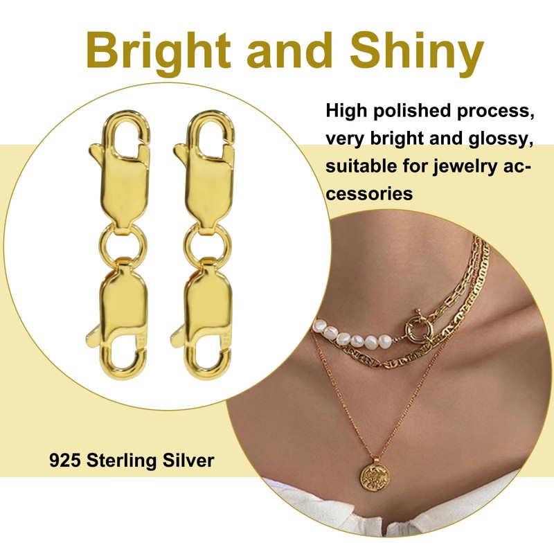 Moicstiy 2Pcs 925 Sterling Silver Double Lobster Clasp, Gold Jewelry