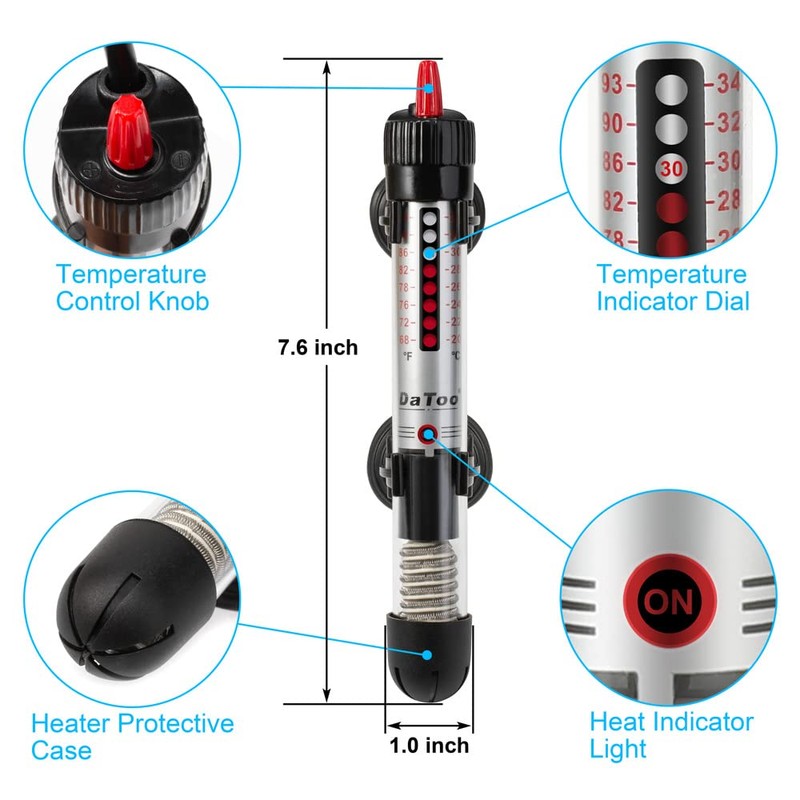 DaToo 50 Watt Aquarium Heater Submersible Adjustable Temperature Fish Tank