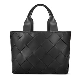 BOSTANTEN Woven Tote Bag for Women Top Handle Purses and Handbags Shoulder Purse With Zipper Black