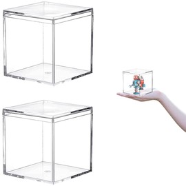 LOVPLAY Small Acrylic Box 2Packs Clear Boxes with Lids Acrylic Display Case Lucite Boxes for Gifts Weddings Party Favors Treats Candies & Accessories Plastic Storage Square Cube Boxes