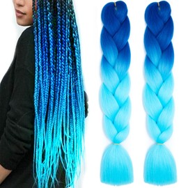 (2 Pack) 24"Ombre Jumbo Braiding Hair Extensions, MH MOIHSING High Temperature Synthetic Fiber Hair Extensions Hair Twist Braiding Pre-stretched Extensions for Women (Dark Blue-Sky Blue(24" Length))