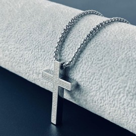 vicima Stainless Steel Lord's Prayer Cross Necklace for Men & Women Engraved Pendant with Polish & Matte Dual Finish, 24" Box Chain