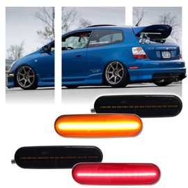GSOWO 4 PCS for 2002 2003 2004 2005 H-onda Civic Si EP3 3DR Bumper Side Marker Lights, 2 Front Amber Rear Lamps + 2 Red Led Lamps Smoked Lens, [Effortless Installation] Replacement #33801S5TA01