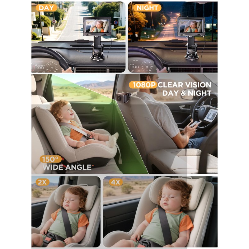 Wireless Baby Car Camera - 40 Hours Rechargeable Battery with