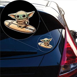 Yoonek Graphics Baby yoda Riding a Surfboard Baby on Board Decal Sticker for Car Window and More. 1513Full Color6