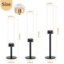 Black Hurricane Candle Holders Set of 6, Tall Metal & Windproof Glass Taper Candle Holders, Outdoor/Indoor Table Centerpieces for Weddings, Christmas, Parties, Fireplace Decor