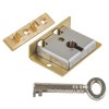 Small Brass Half Mortise Chest or Box Lock w/ Skeleton Key | S-8 (with One Key)