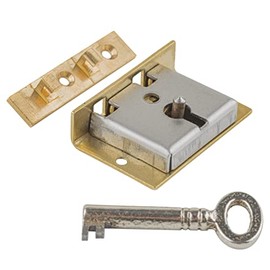 Small Brass Half Mortise Chest or Box Lock w/ Skeleton Key | S-8 (with One Key)