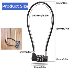 4-Digit Combination Padlock Long Shackle Combination Lock with Steel Cable Rope Resettable Lock Cabinet Door Handle Padlock for Gym Locker, Sheds, Fences, Cabinet, Luggage, Bike (15.3" Cable)