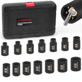 KBOISHA 1/4 Inch Drive Magnetic Impact Socket Set, 14-Piece Metric 4mm-15mm CR-MO Magnetic Socket with Heavy Duty Storage Case