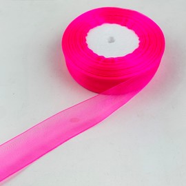 Heyiwell Rose Red Organza Chiffon Stain Sheer Ribbons for Crafts Bows Gift Wrapping Bouquets Wedding Party Decoration 1" Inch x 50Yard