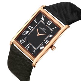 IBSO Men Watches 7MM Ultra-Thin Rectangle Dial Watch Classic Quartz Wristwatch (2232B Black)