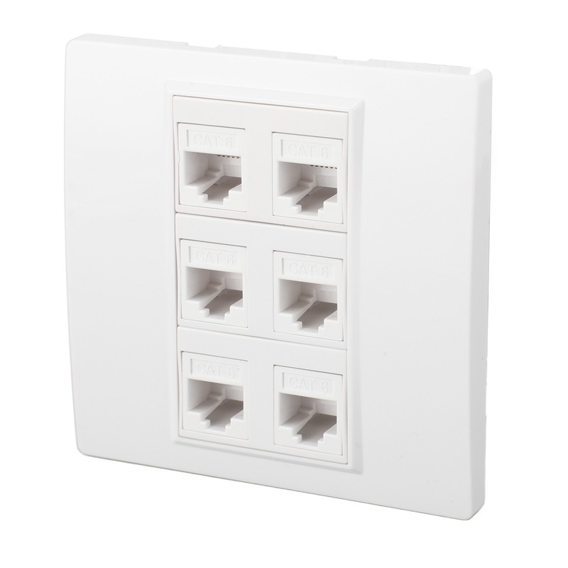 6 Port Cat 6 Ethernet Wall Plate Removable Female to