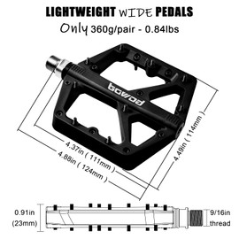 BOWOD Black Mountain Bike Pedals Flat MTB Pedal Clipless, Large Bike Pedals BMX Race Pedal, Non Slip Bicycle Pedals w 18Pin, Nylon Composite Bicycle Plastic Pedals, Oversize 9/16" Gravel Bike Pedals